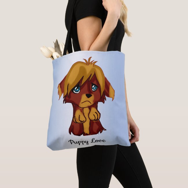 Cute Brown Puppy Dog with Blue Eyes Tote Bag