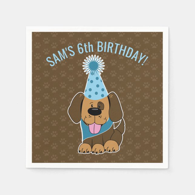 Cute Brown Puppy Paw-ty Birthday Napkins (Front)