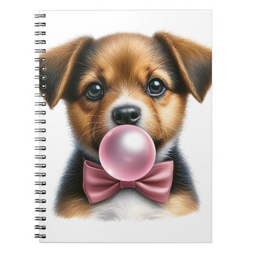Cute Brown Puppy Pink Bow Tie Blowing Bubble Gum Notebook
