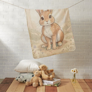Cute brown rabbit in a forest baby blanket