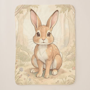 Cute brown rabbit in a forest sherpa blanket