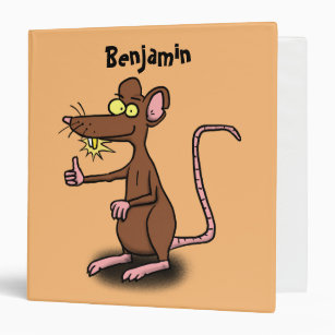 Cute brown rat thumbs up cartoon 3 ring binder