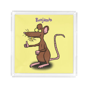 Cute brown rat thumbs up cartoon acrylic tray