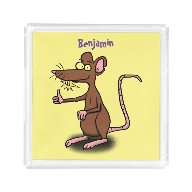 Cute brown rat thumbs up cartoon acrylic tray (Front)