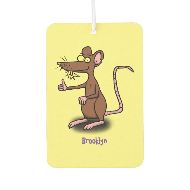 Cute brown rat thumbs up cartoon air freshener (Front)