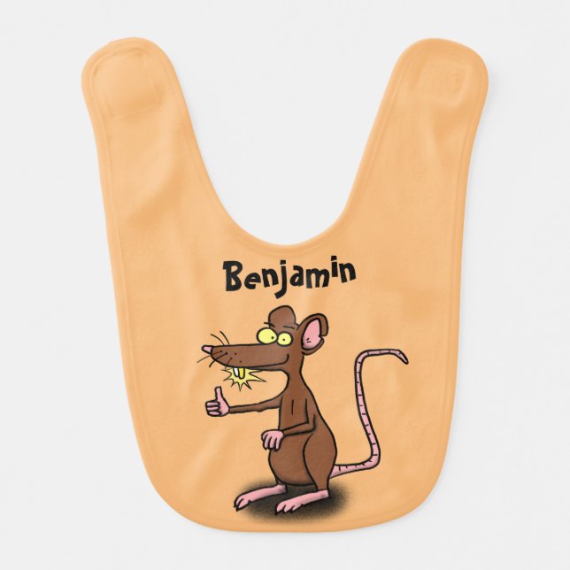 Cute brown rat thumbs up cartoon baby bib (Front)