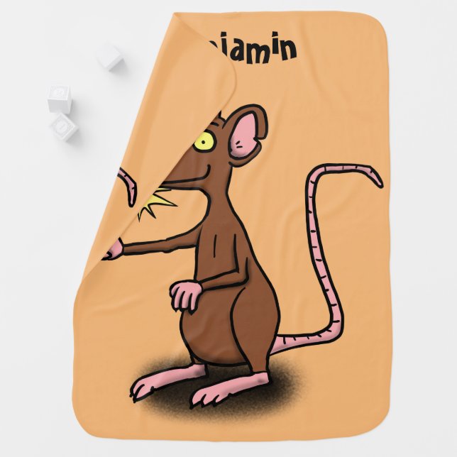 Cute brown rat thumbs up cartoon baby blanket (In Situ)