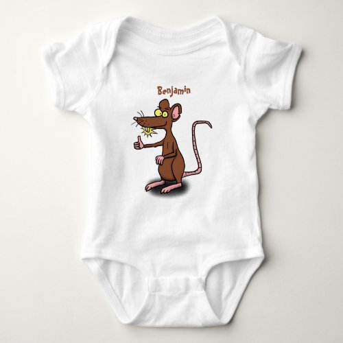 Cute brown rat thumbs up cartoon baby bodysuit