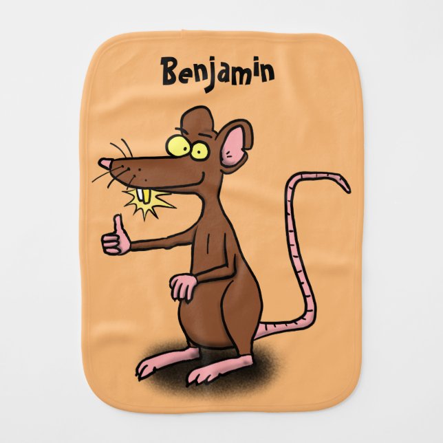 Cute brown rat thumbs up cartoon baby burp cloth (Front)