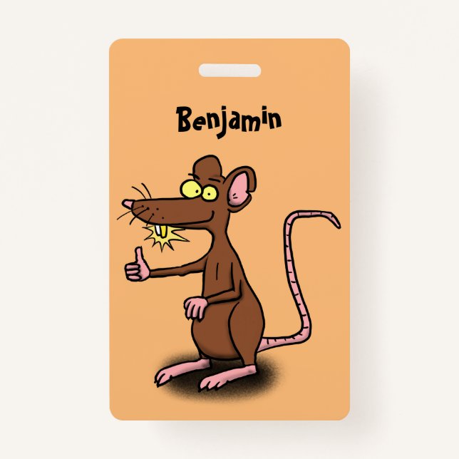 Cute brown rat thumbs up cartoon badge (Front)