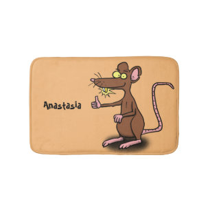 Cute brown rat thumbs up cartoon bath mat