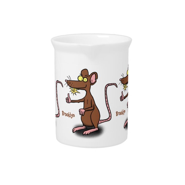 Cute brown rat thumbs up cartoon beverage pitcher (Front)