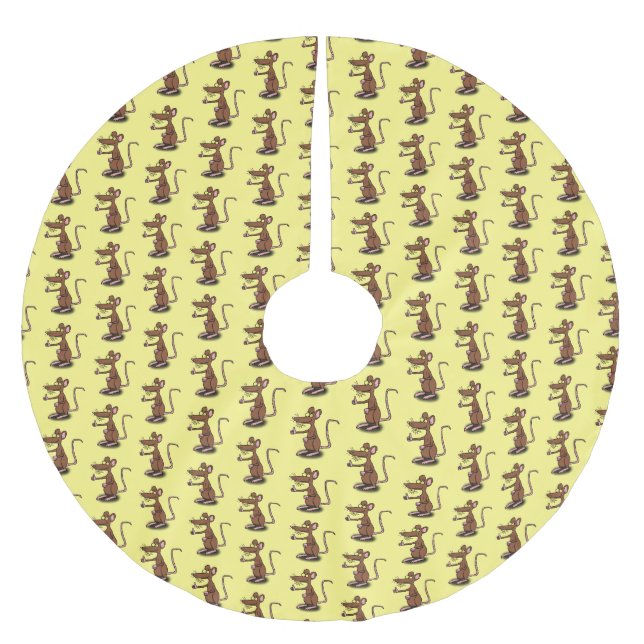 Cute brown rat thumbs up cartoon brushed polyester tree skirt (Front)