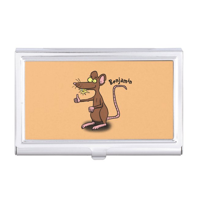 Cute brown rat thumbs up cartoon business card case (Front)
