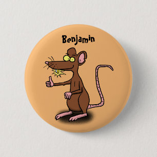 Cute brown rat thumbs up cartoon button