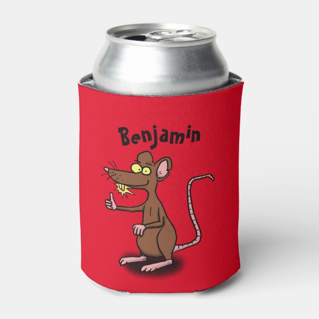 Cute brown rat thumbs up cartoon can cooler (Can Front)