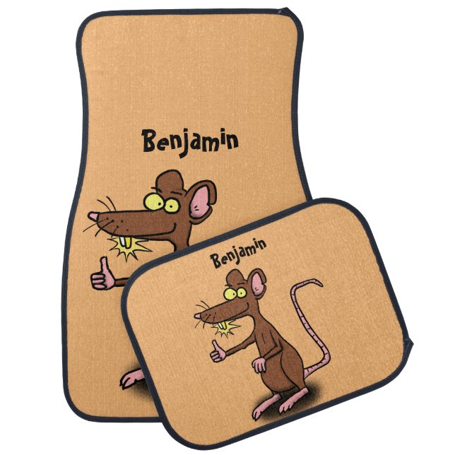 Cute brown rat thumbs up cartoon  car floor mat (Set)