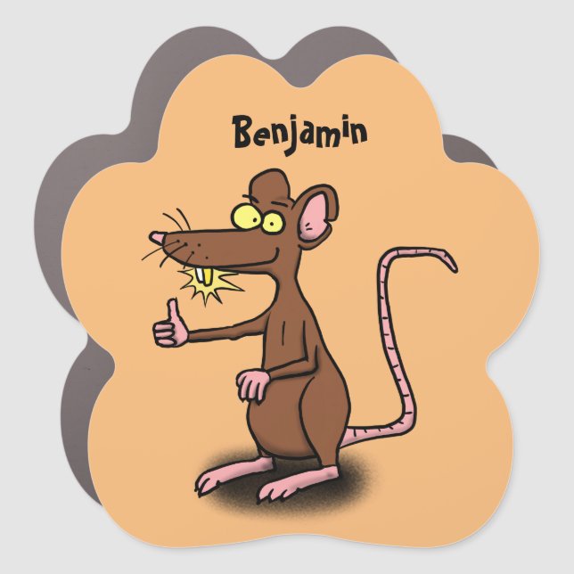 Cute brown rat thumbs up cartoon car magnet (Front)