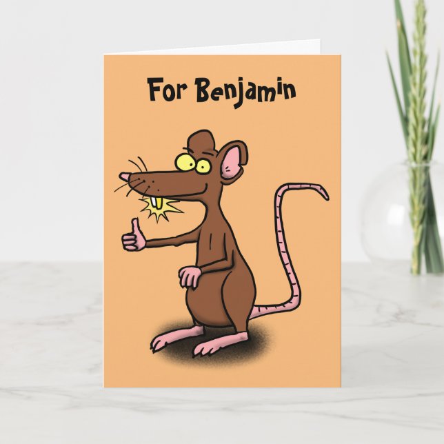 Cute brown rat thumbs up cartoon card (Front)