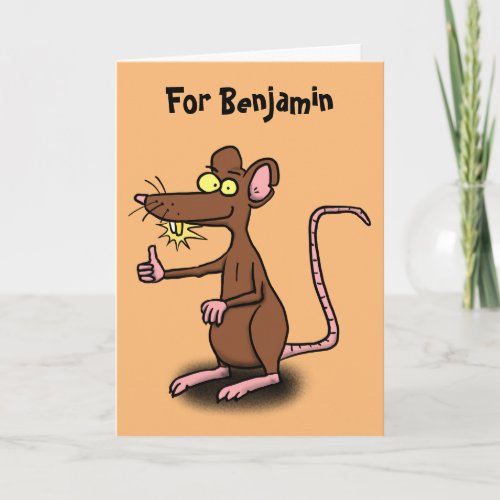 Cute brown rat thumbs up cartoon card