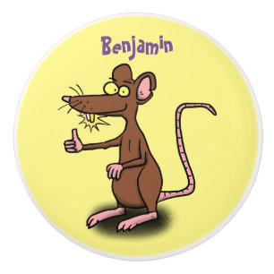 Cute brown rat thumbs up cartoon ceramic knob