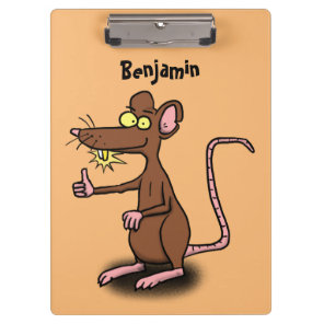 Cute brown rat thumbs up cartoon clipboard