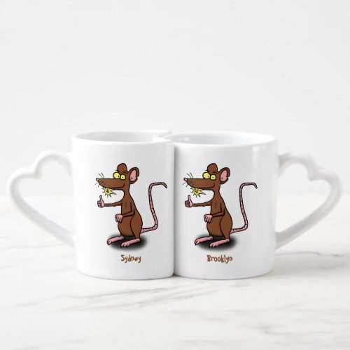 Cute brown rat thumbs up cartoon coffee mug set