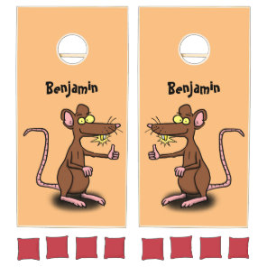 Cute brown rat thumbs up cartoon cornhole set