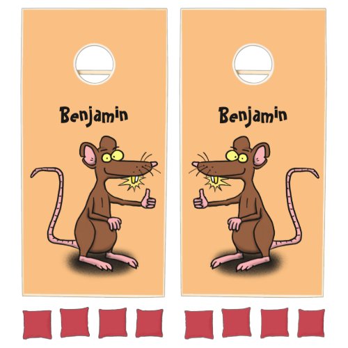 Cute brown rat thumbs up cartoon cornhole set