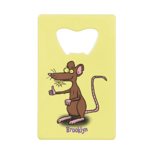 Cute brown rat thumbs up cartoon credit card bottle opener