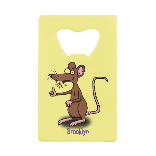 Cute brown rat thumbs up cartoon credit card bottle opener (Front)