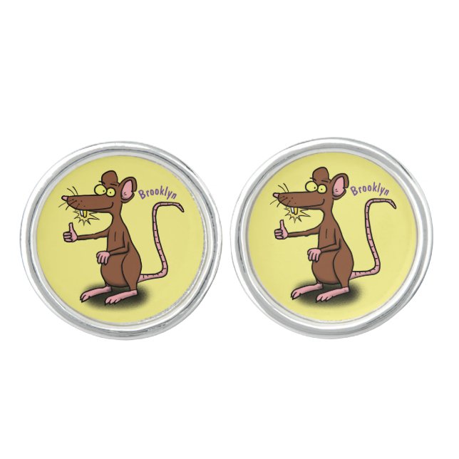 Cute brown rat thumbs up cartoon  cufflinks (Front)