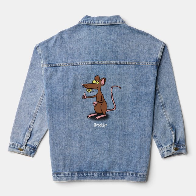 Cute brown rat thumbs up cartoon denim jacket (Back)