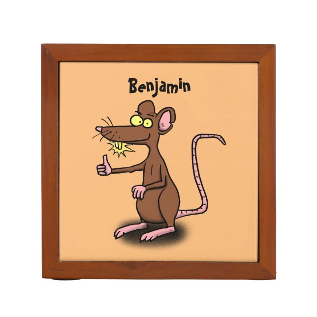 Cute brown rat thumbs up cartoon desk organizer (Front)