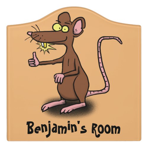 Cute brown rat thumbs up cartoon door sign