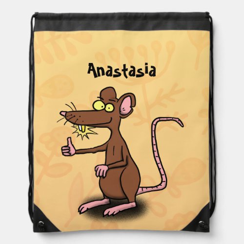 Cute brown rat thumbs up cartoon drawstring bag