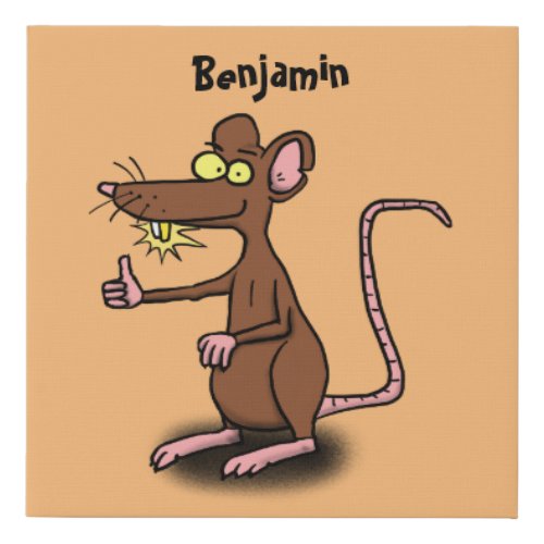 Cute brown rat thumbs up cartoon faux canvas print