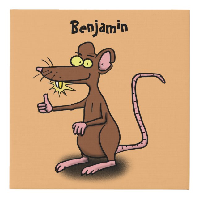 Cute brown rat thumbs up cartoon faux canvas print (Front)
