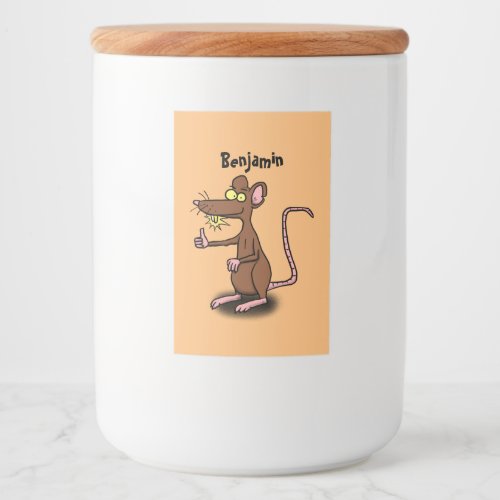 Cute brown rat thumbs up cartoon food label