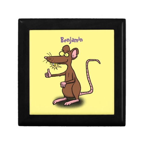 Cute brown rat thumbs up cartoon gift box