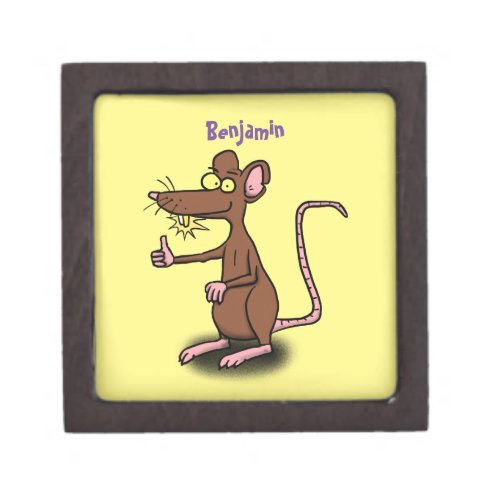 Cute brown rat thumbs up cartoon gift box