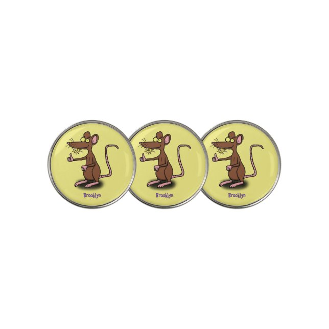 Cute brown rat thumbs up cartoon golf ball marker (3 Up)