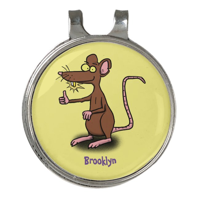 Cute brown rat thumbs up cartoon golf hat clip (Front)
