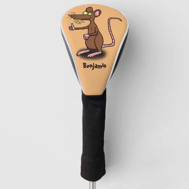 Cute brown rat thumbs up cartoon golf head cover (Front)