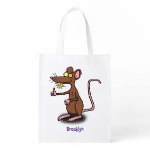 Cute brown rat thumbs up cartoon grocery bag