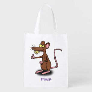 Cute brown rat thumbs up cartoon grocery bag