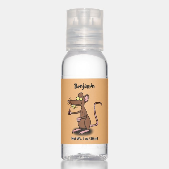Cute brown rat thumbs up cartoon hand sanitizer (Front)