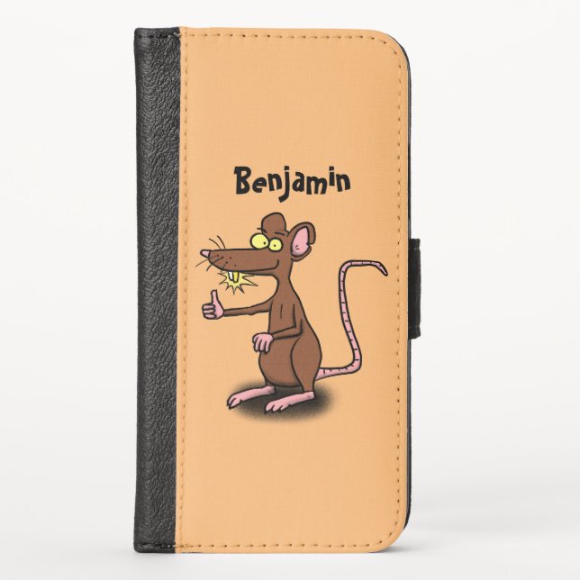 Cute brown rat thumbs up cartoon iPhone wallet case (Front)