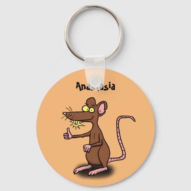 Cute brown rat thumbs up cartoon keychain (Front)