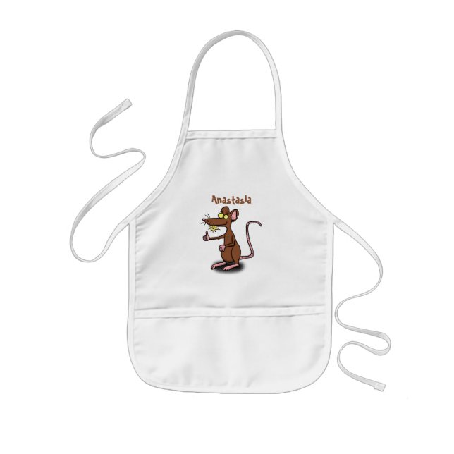 Cute brown rat thumbs up cartoon kids' apron (Front)